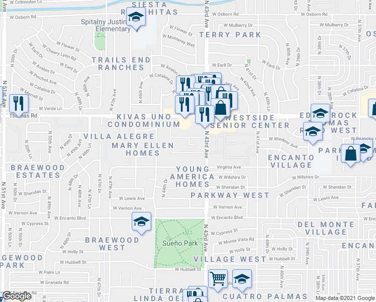 map of restaurants, bars, coffee shops, grocery stores, and more near 2674 North 43rd Avenue in Phoenix