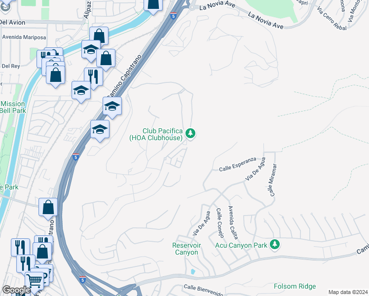 map of restaurants, bars, coffee shops, grocery stores, and more near 33407 Paseo el Lazo in San Juan Capistrano