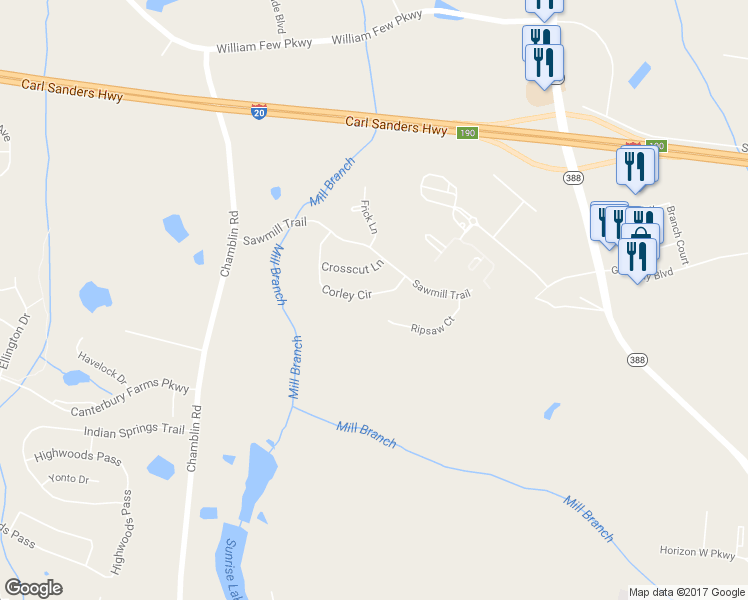 map of restaurants, bars, coffee shops, grocery stores, and more near 230 Corley Circle in Grovetown