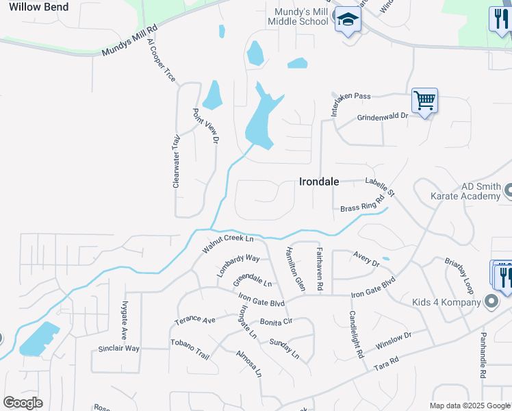 map of restaurants, bars, coffee shops, grocery stores, and more near 1052 Commons Court in Jonesboro