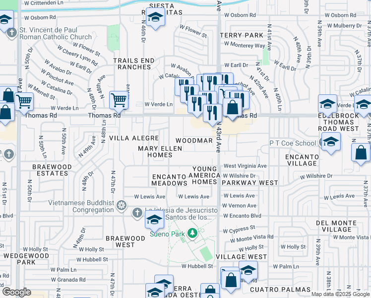 map of restaurants, bars, coffee shops, grocery stores, and more near 2806 North 43rd Avenue in Phoenix