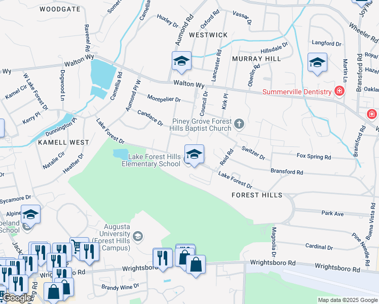 map of restaurants, bars, coffee shops, grocery stores, and more near 822 Aumond Place East in Augusta