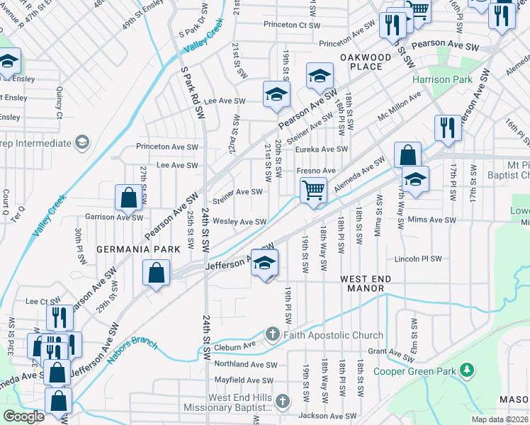 map of restaurants, bars, coffee shops, grocery stores, and more near 1008 21st Street Southwest in Birmingham