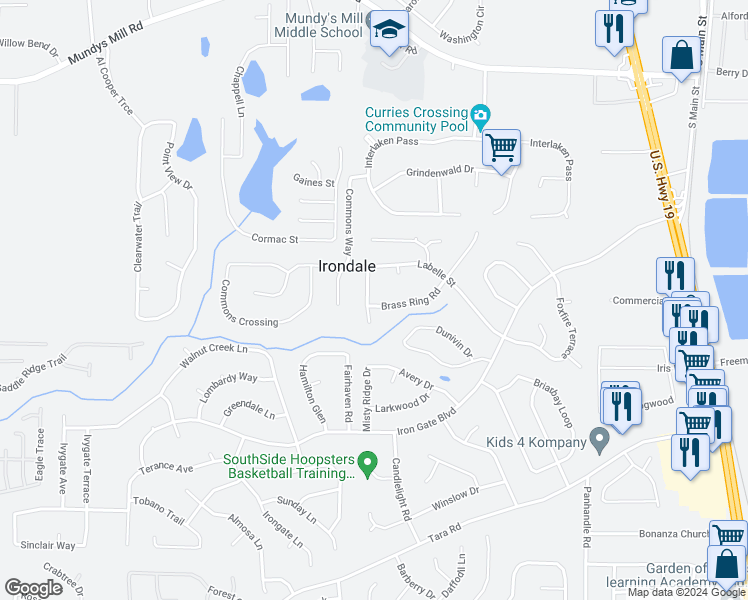 map of restaurants, bars, coffee shops, grocery stores, and more near 10187 Brass Ring Road in Jonesboro