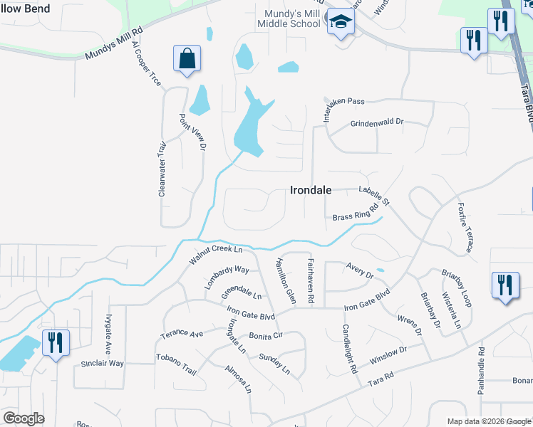 map of restaurants, bars, coffee shops, grocery stores, and more near 1091 Commons Court in Jonesboro