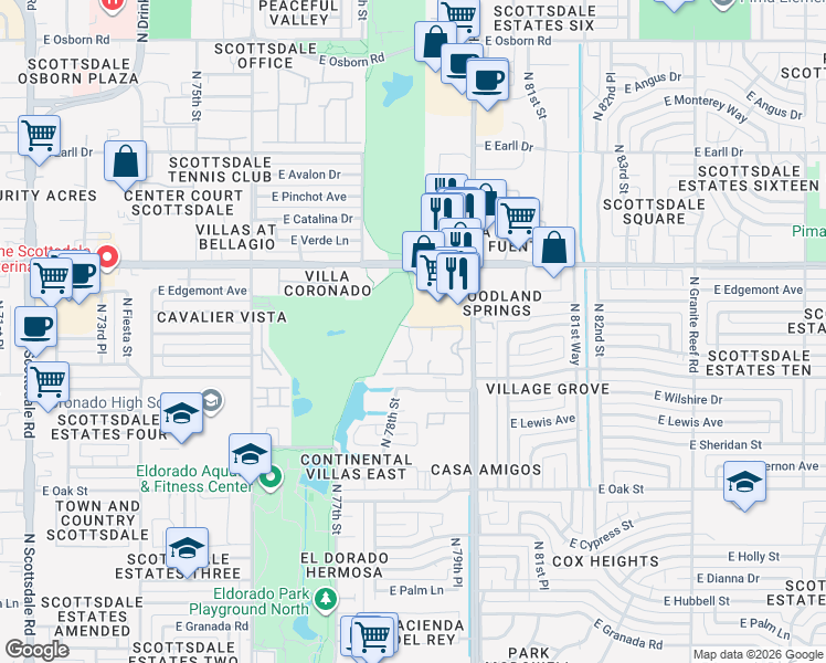 map of restaurants, bars, coffee shops, grocery stores, and more near Apartment in Scottsdale