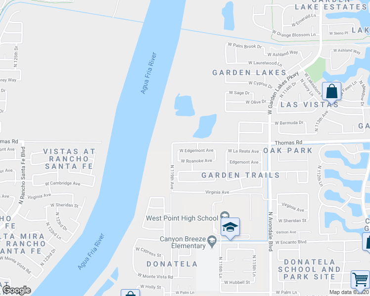 map of restaurants, bars, coffee shops, grocery stores, and more near 11864 West Edgemont Avenue in Avondale