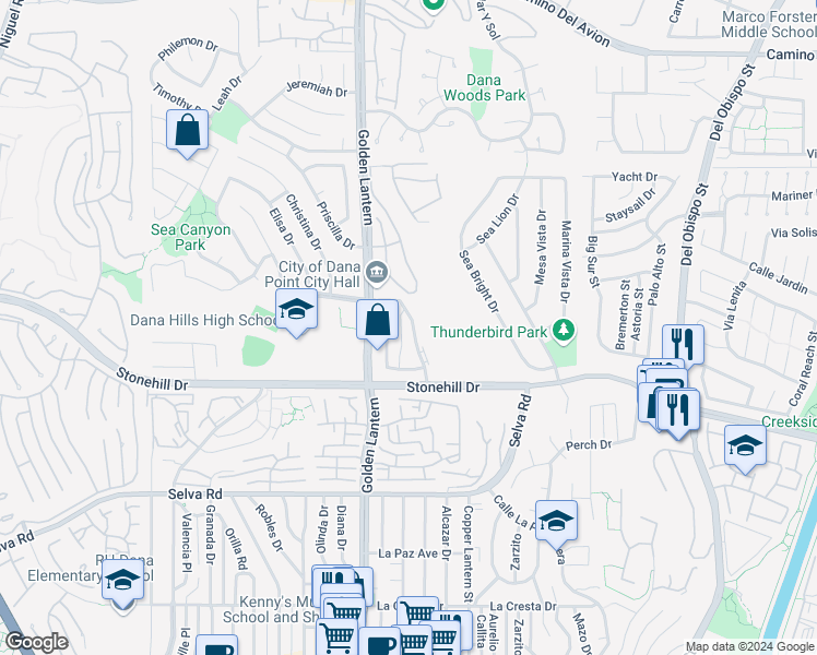 map of restaurants, bars, coffee shops, grocery stores, and more near 33371 Cheltam Way in Dana Point