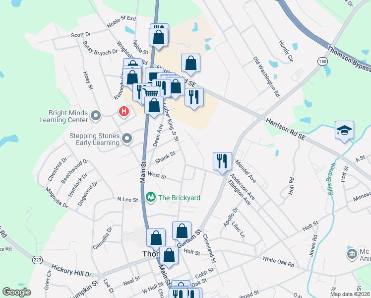 map of restaurants, bars, coffee shops, grocery stores, and more near 700-809 Martin Luther King Junior Street in Thomson