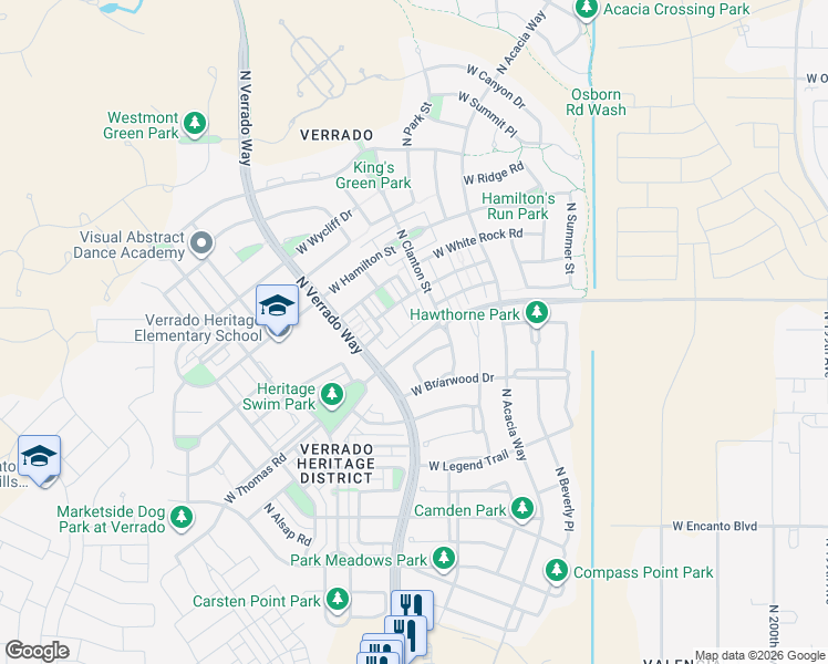 map of restaurants, bars, coffee shops, grocery stores, and more near 20538 West Edgemont Avenue in Buckeye