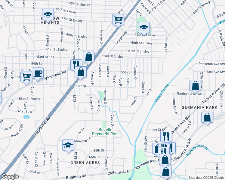 map of restaurants, bars, coffee shops, grocery stores, and more near 5708 Court O in Birmingham