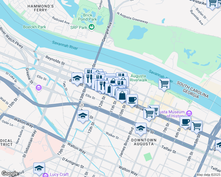 map of restaurants, bars, coffee shops, grocery stores, and more near in Augusta