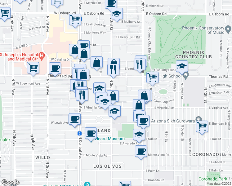 map of restaurants, bars, coffee shops, grocery stores, and more near 2715 North 3rd Street in Phoenix