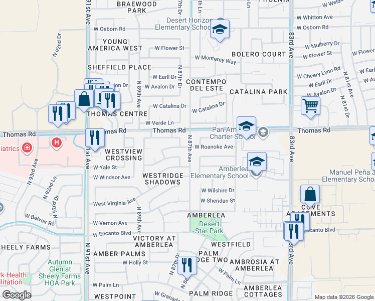 map of restaurants, bars, coffee shops, grocery stores, and more near 2800 North 87th Avenue in Phoenix