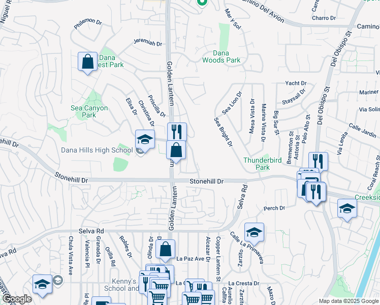 map of restaurants, bars, coffee shops, grocery stores, and more near 33361 Cheltam Way in Dana Point