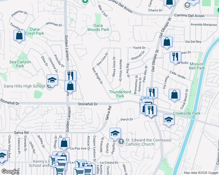 map of restaurants, bars, coffee shops, grocery stores, and more near 33331 Ocean Hill Drive in Dana Point
