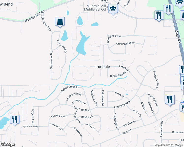 map of restaurants, bars, coffee shops, grocery stores, and more near 1103 Commons Court in Jonesboro