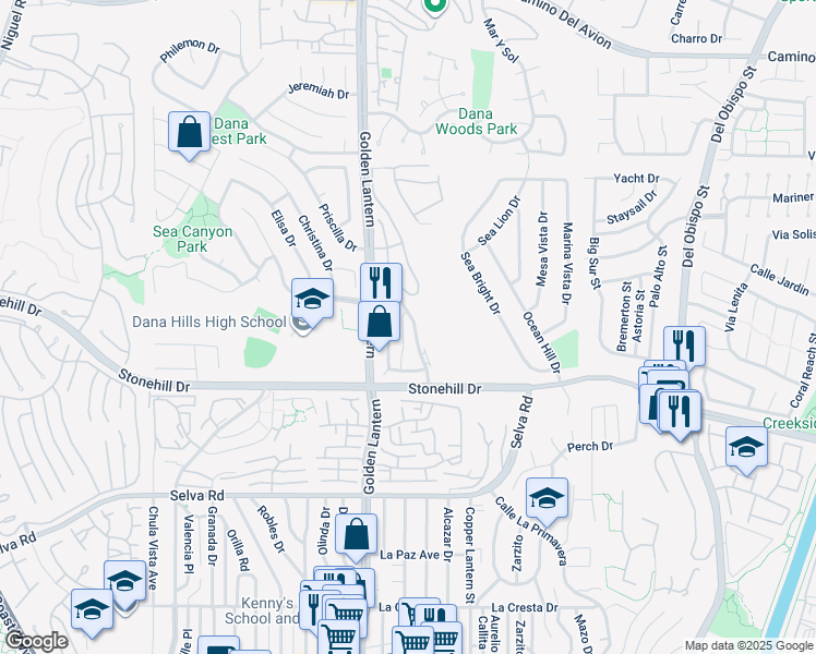 map of restaurants, bars, coffee shops, grocery stores, and more near 33371 Cheltam Way in Dana Point