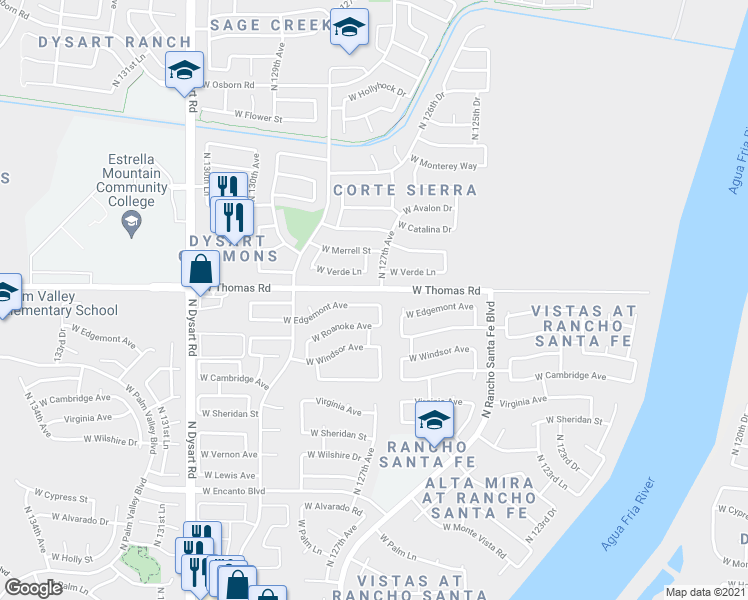map of restaurants, bars, coffee shops, grocery stores, and more near 12710 West Edgemont Avenue in Avondale