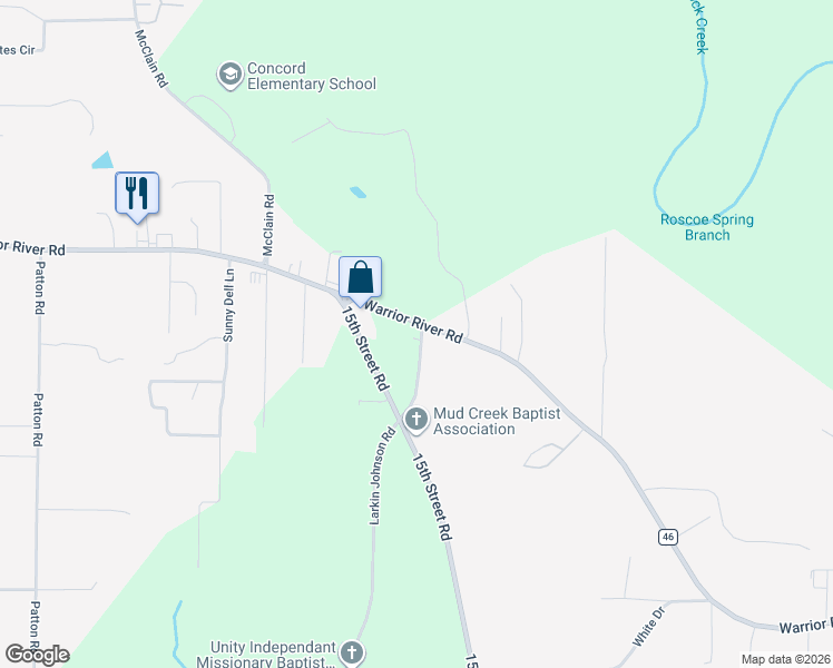 map of restaurants, bars, coffee shops, grocery stores, and more near 6546 Warrior River Road in Bessemer