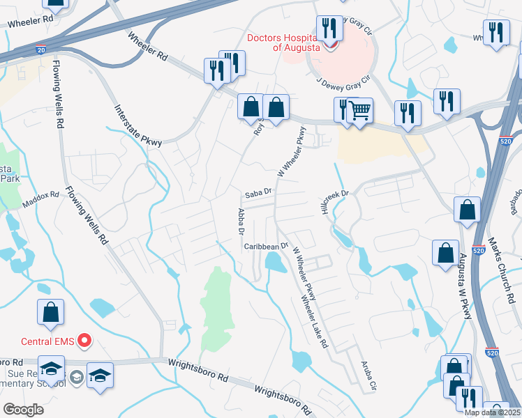 map of restaurants, bars, coffee shops, grocery stores, and more near 4016 Calypso Dr in Augusta