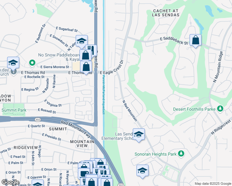 map of restaurants, bars, coffee shops, grocery stores, and more near 3435 North Sonoran Hills in Mesa