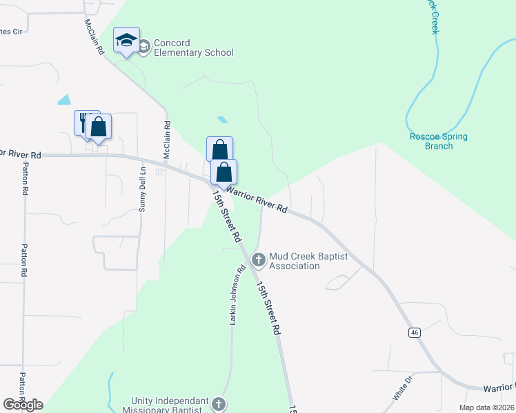 map of restaurants, bars, coffee shops, grocery stores, and more near 6546 Warrior River Road in Bessemer