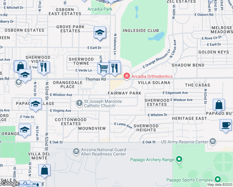 map of restaurants, bars, coffee shops, grocery stores, and more near 2805 North 56th Place in Scottsdale