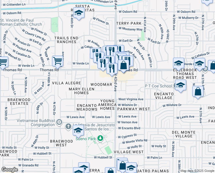 map of restaurants, bars, coffee shops, grocery stores, and more near 2674 North 43rd Avenue in Phoenix