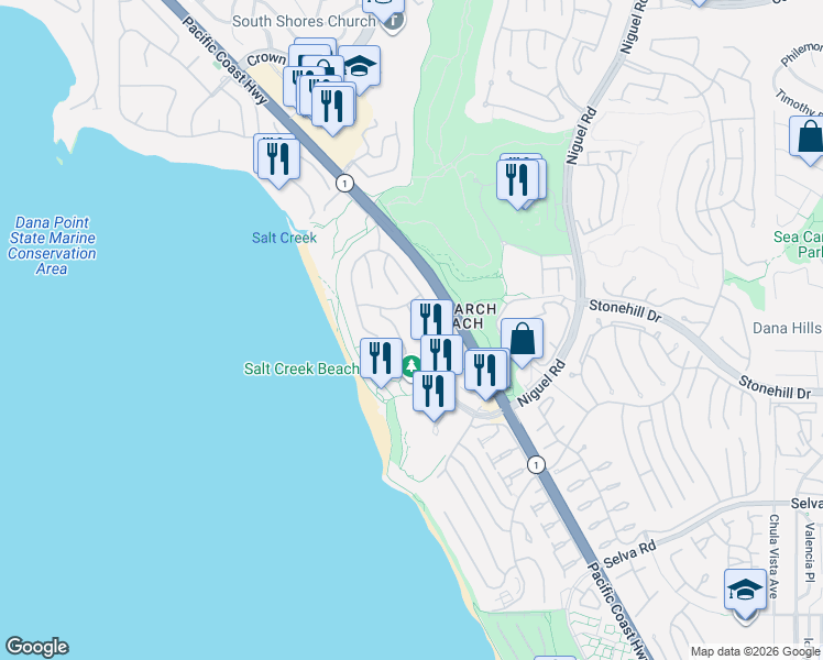 map of restaurants, bars, coffee shops, grocery stores, and more near 3 Ritz Carlton Drive in Dana Point