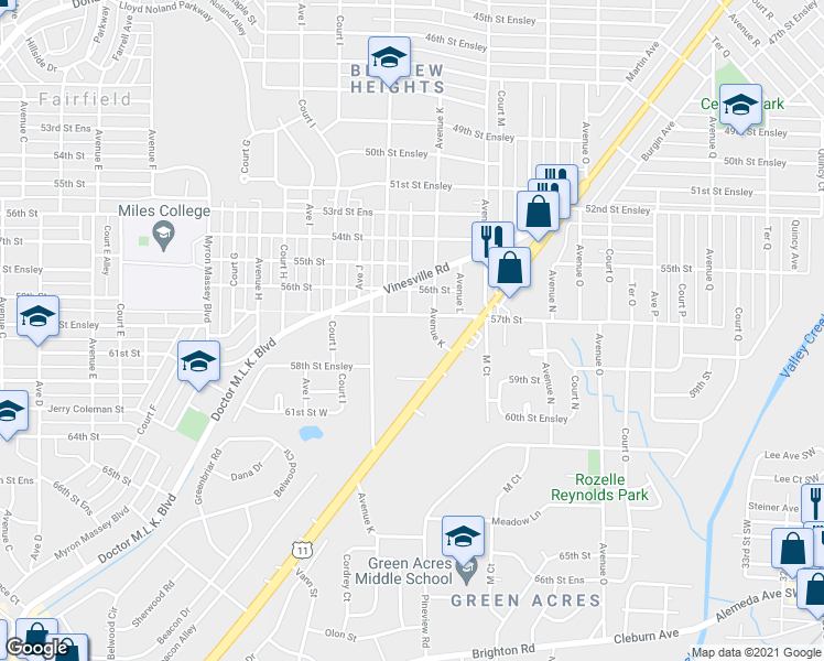 map of restaurants, bars, coffee shops, grocery stores, and more near 5710 Monte Sano Road in Birmingham