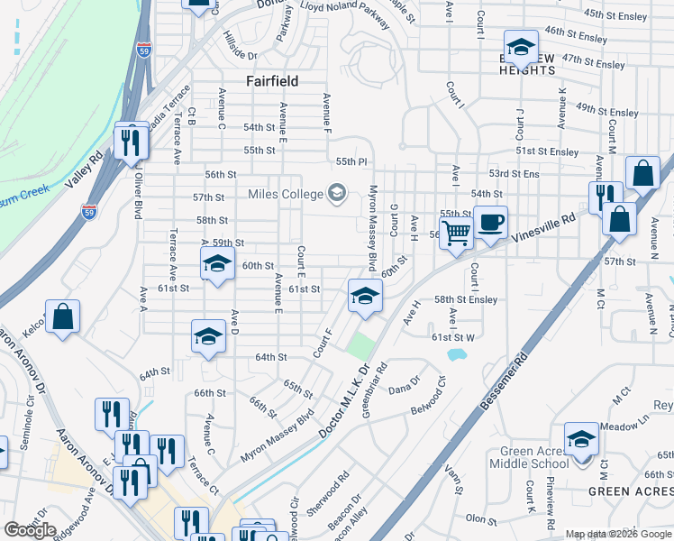 map of restaurants, bars, coffee shops, grocery stores, and more near in Fairfield