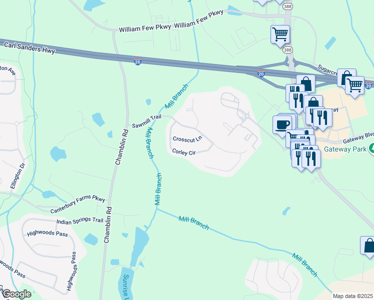 map of restaurants, bars, coffee shops, grocery stores, and more near 223 Corley Circle in Grovetown