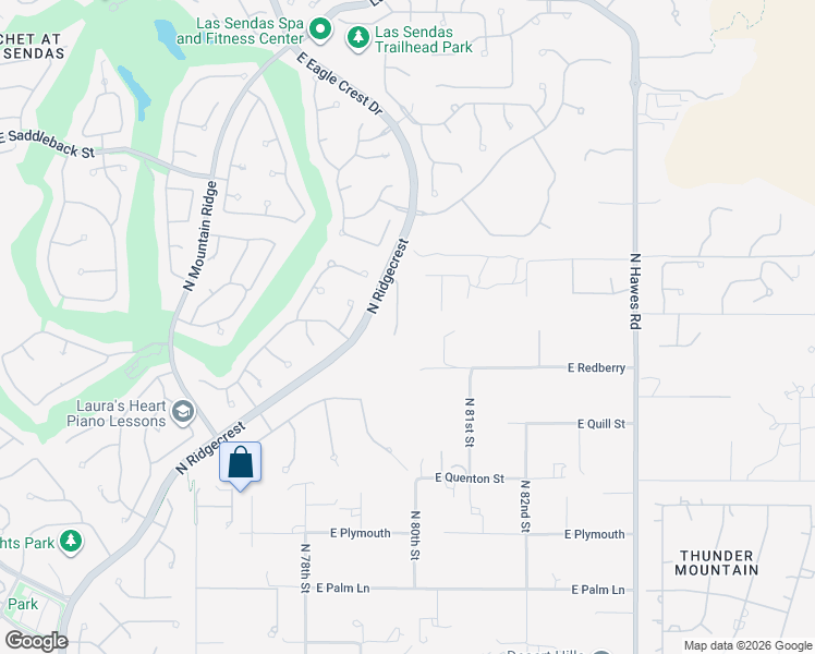 map of restaurants, bars, coffee shops, grocery stores, and more near 3447 North Ladera Circle in Mesa