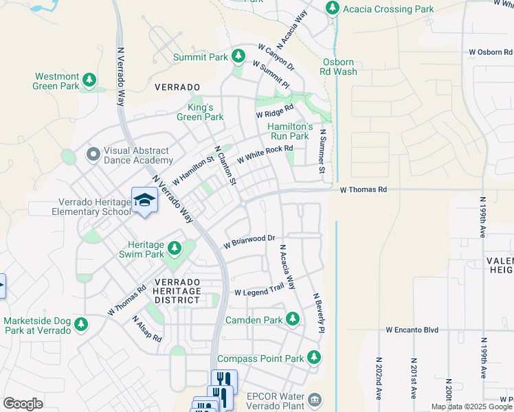 map of restaurants, bars, coffee shops, grocery stores, and more near 2788 North Springfield Street in Buckeye