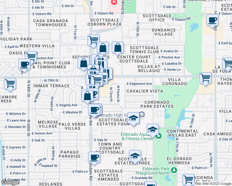 map of restaurants, bars, coffee shops, grocery stores, and more near 2648 North Fiesta Street in Scottsdale