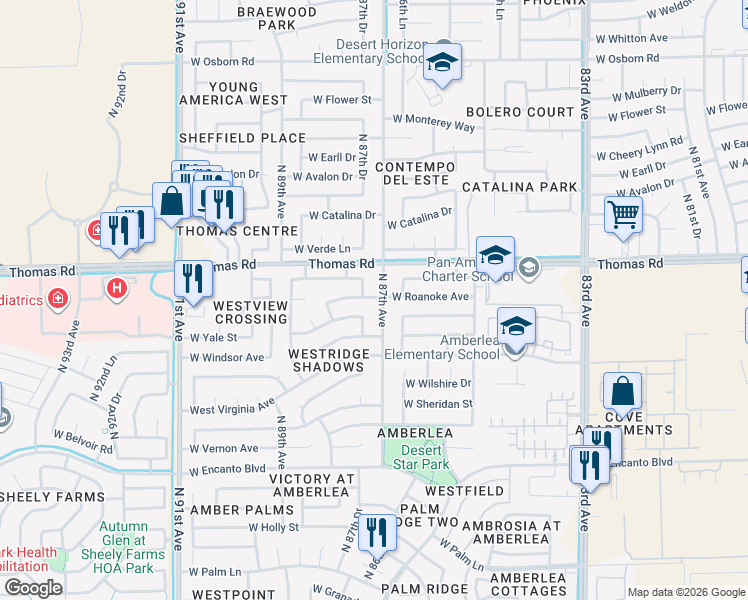 map of restaurants, bars, coffee shops, grocery stores, and more near 2800 North 87th Avenue in Phoenix