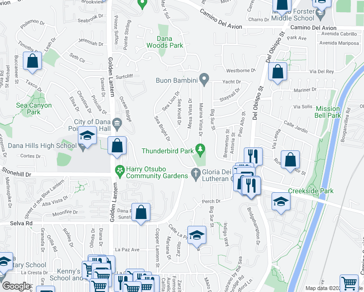 map of restaurants, bars, coffee shops, grocery stores, and more near 33331 Ocean Hill Drive in Dana Point