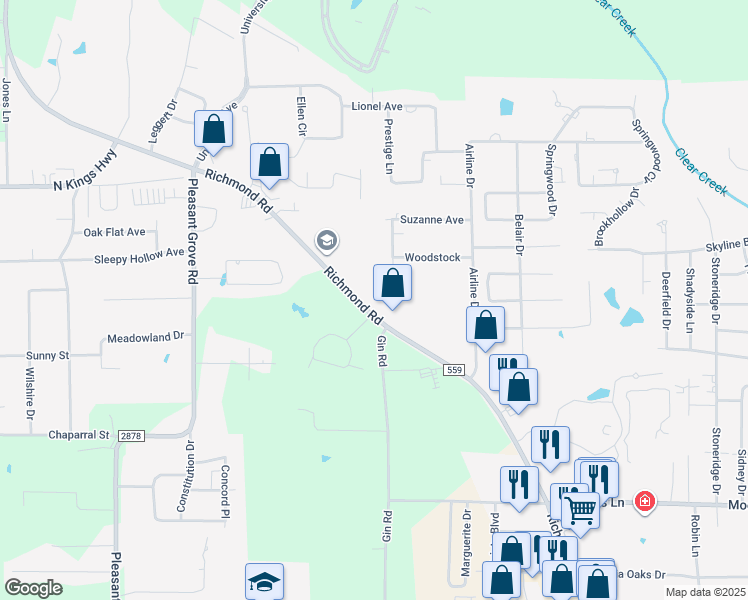 map of restaurants, bars, coffee shops, grocery stores, and more near 5902 Richmond Road in Texarkana