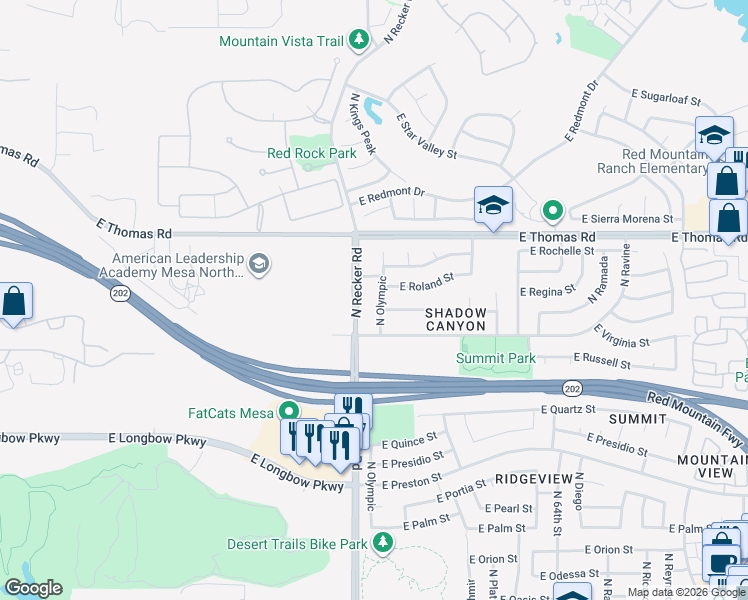 map of restaurants, bars, coffee shops, grocery stores, and more near 3440 North Olympic in Mesa