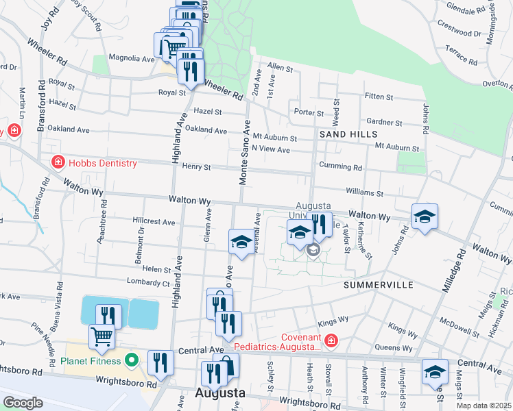 map of restaurants, bars, coffee shops, grocery stores, and more near in Augusta