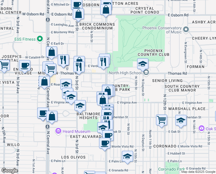 map of restaurants, bars, coffee shops, grocery stores, and more near 2717 North 7th Street in Phoenix
