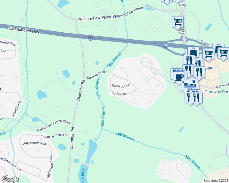 map of restaurants, bars, coffee shops, grocery stores, and more near 217 Corley Circle in Grovetown