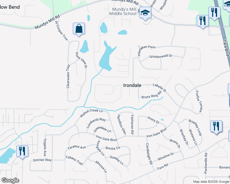 map of restaurants, bars, coffee shops, grocery stores, and more near 1103 Commons Court in Jonesboro