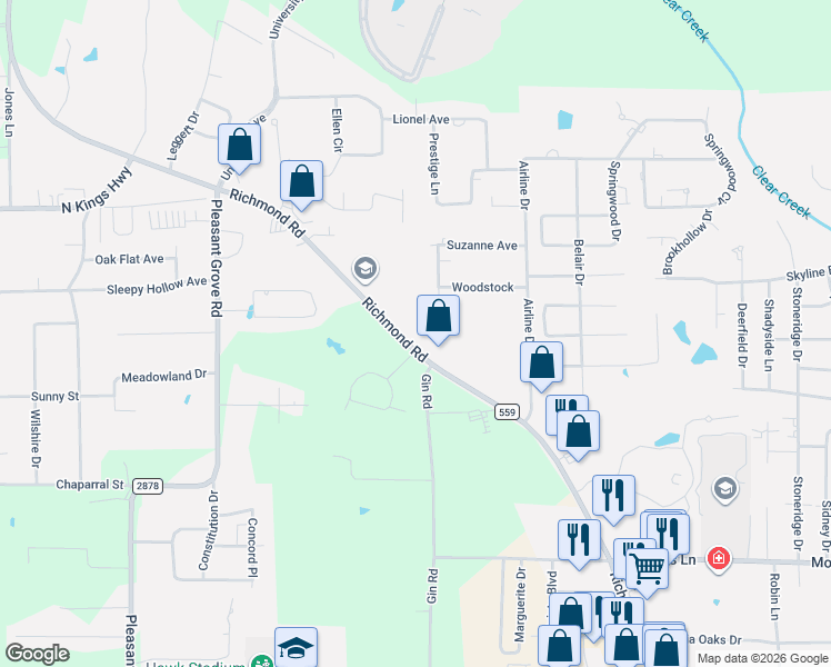 map of restaurants, bars, coffee shops, grocery stores, and more near 5902 Richmond Road in Texarkana
