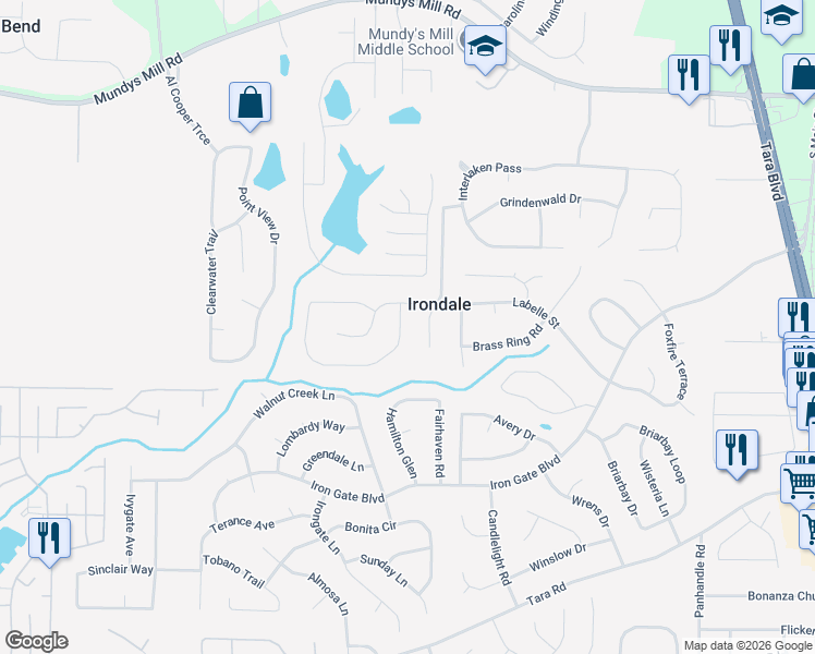 map of restaurants, bars, coffee shops, grocery stores, and more near 10142 Commons Crossing in Jonesboro