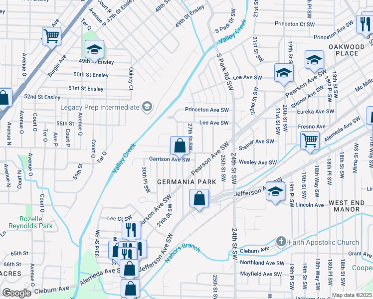 map of restaurants, bars, coffee shops, grocery stores, and more near 652 27th Street Southwest in Birmingham