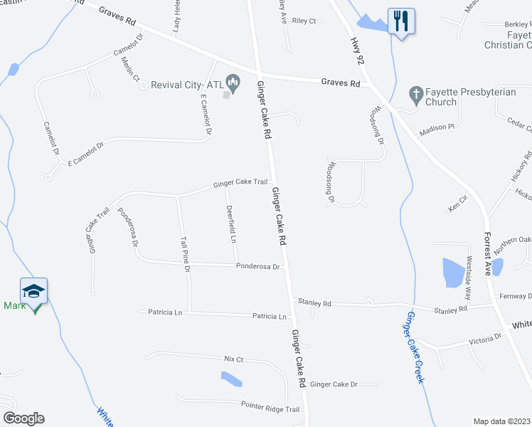 map of restaurants, bars, coffee shops, grocery stores, and more near 542 Ginger Cake Road in Fayetteville