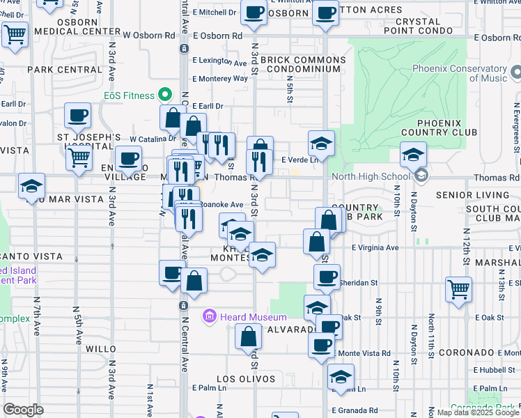 map of restaurants, bars, coffee shops, grocery stores, and more near 2715 North 3rd Street in Phoenix