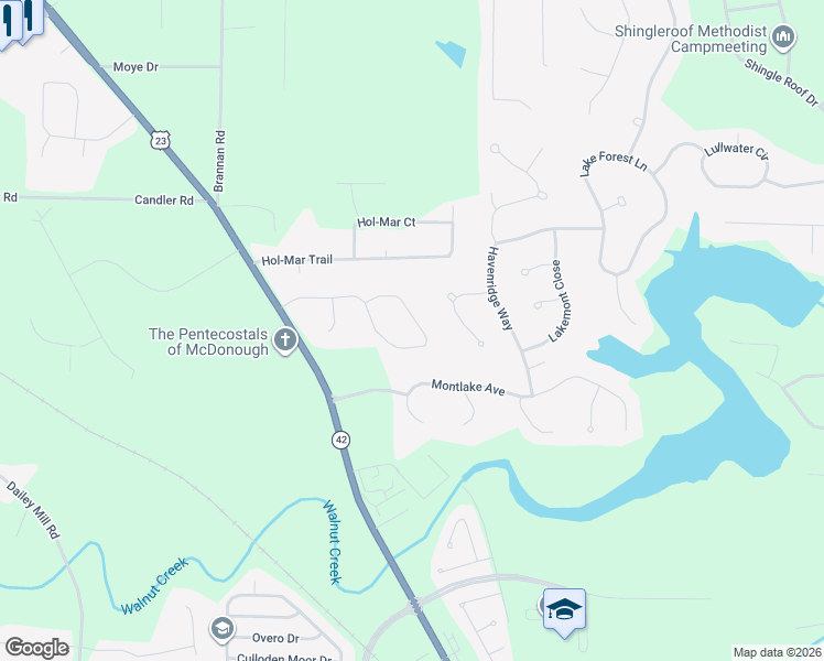 map of restaurants, bars, coffee shops, grocery stores, and more near 141 Brookhaven Lane in McDonough